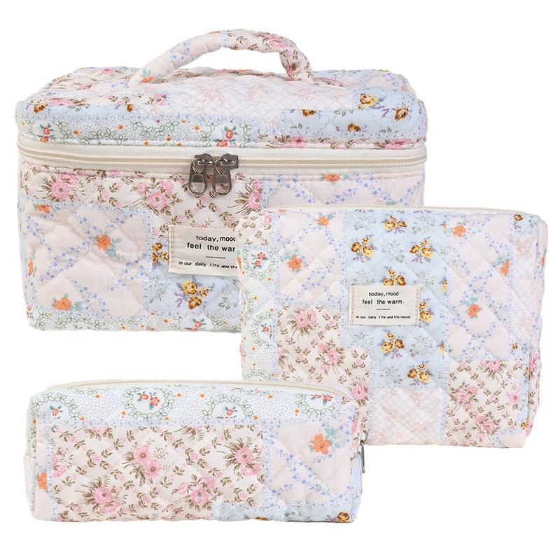 3-piece floral pattern set, lightweight, multifunctional, and stylish zipper design storage bag, suitable for daily use, leisure travel, portable storage bag for storing cosmetics, jewelry, and accessories