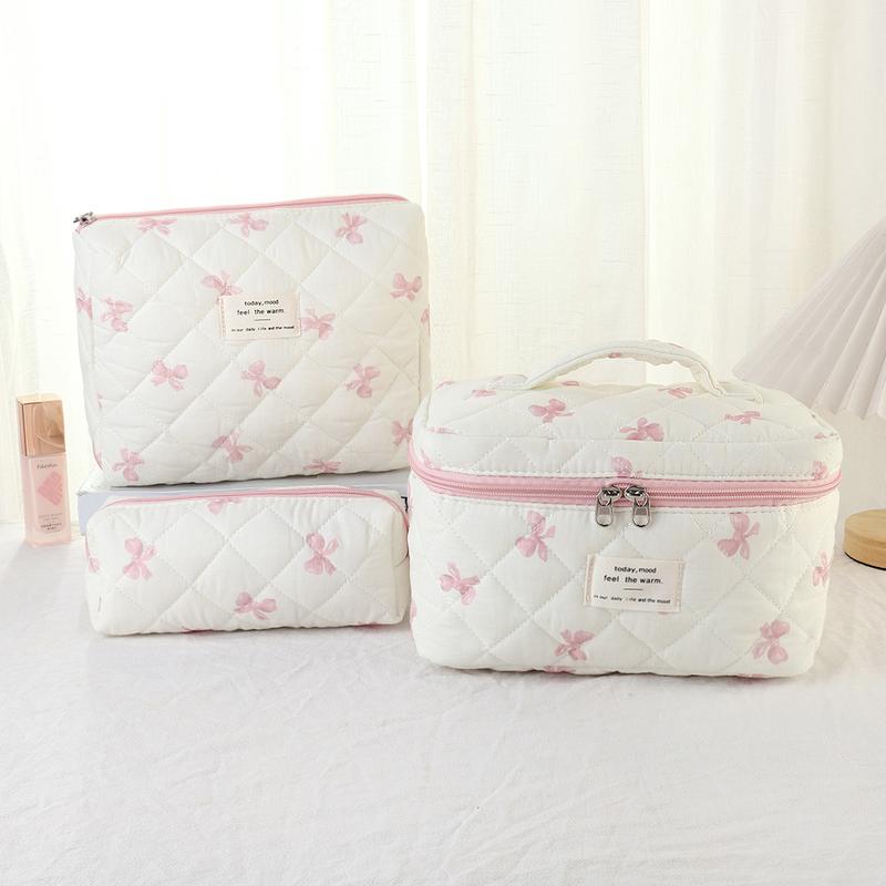 3-piece set with butterfly bow pattern, lightweight, multifunctional, fashionable storage bag with zipper design suitable for daily use, leisure travel, portable storage bag for storing cosmetics, jewelry and accessories