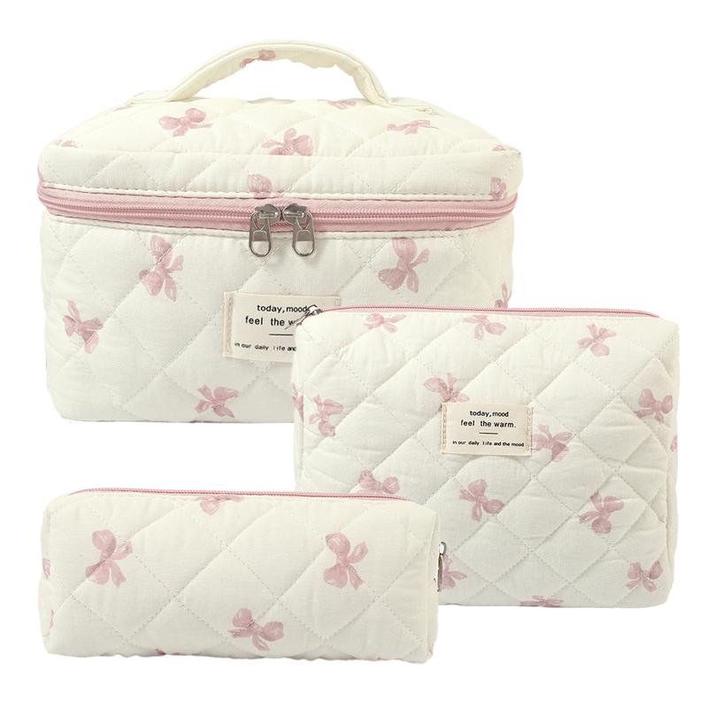 3-piece set with butterfly bow pattern, lightweight, multifunctional, fashionable storage bag with zipper design suitable for daily use, leisure travel, portable storage bag for storing cosmetics, jewelry and accessories