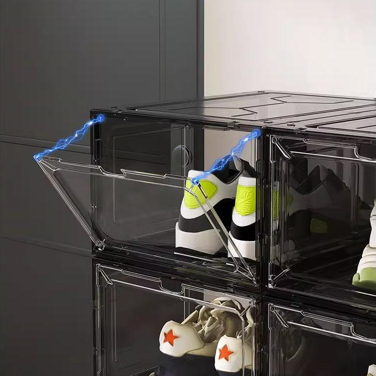 2-piece magnetic shoe box made of thick transparent plastic, foldable and stackable shoe rack, free combination, storage box for sneakers, women's shoes, children's shoes, and men's shoes