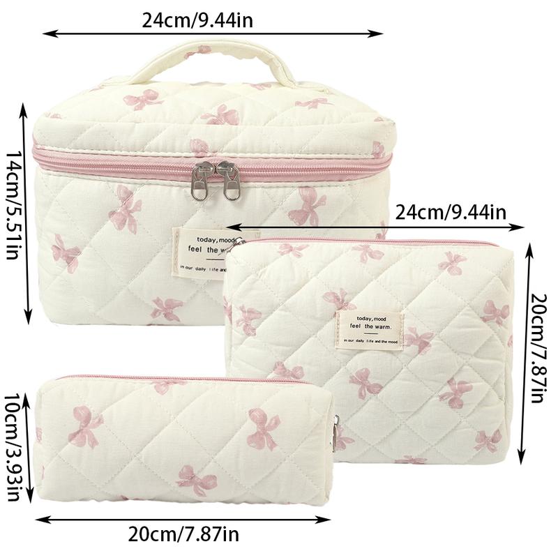 3-piece set with butterfly bow pattern, lightweight, multifunctional, fashionable storage bag with zipper design suitable for daily use, leisure travel, portable storage bag for storing cosmetics, jewelry and accessories