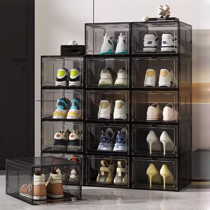 2-piece magnetic shoe box made of thick transparent plastic, foldable and stackable shoe rack, free combination, storage box for sneakers, women's shoes, children's shoes, and men's shoes