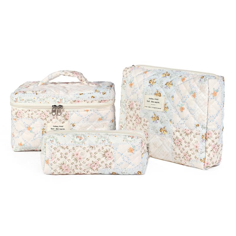 3-piece floral pattern set, lightweight, multifunctional, and stylish zipper design storage bag, suitable for daily use, leisure travel, portable storage bag for storing cosmetics, jewelry, and accessories