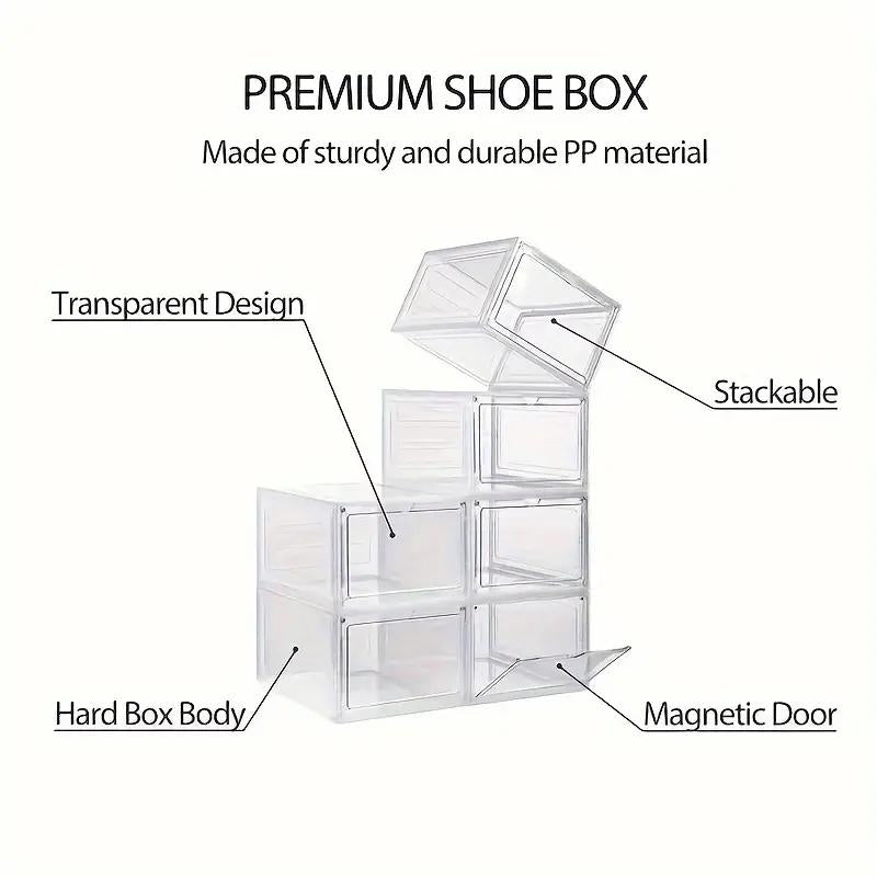 2-piece magnetic shoe box made of thick transparent plastic, foldable and stackable shoe rack, free combination, storage box for sneakers, women's shoes, children's shoes, and men's shoes