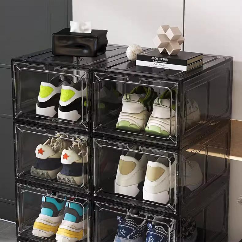 2-piece magnetic shoe box made of thick transparent plastic, foldable and stackable shoe rack, free combination, storage box for sneakers, women's shoes, children's shoes, and men's shoes